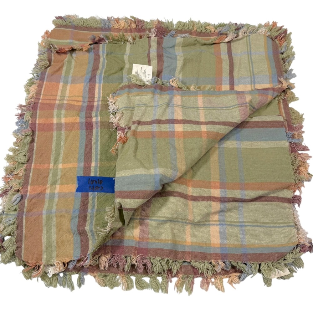 16x16 Multicolor Plaid Napkin Set 4pc Fringed Cotton Farmhouse Boho Cottage